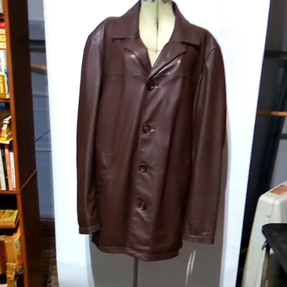 Coach Men's Brown Long Leather Jacket